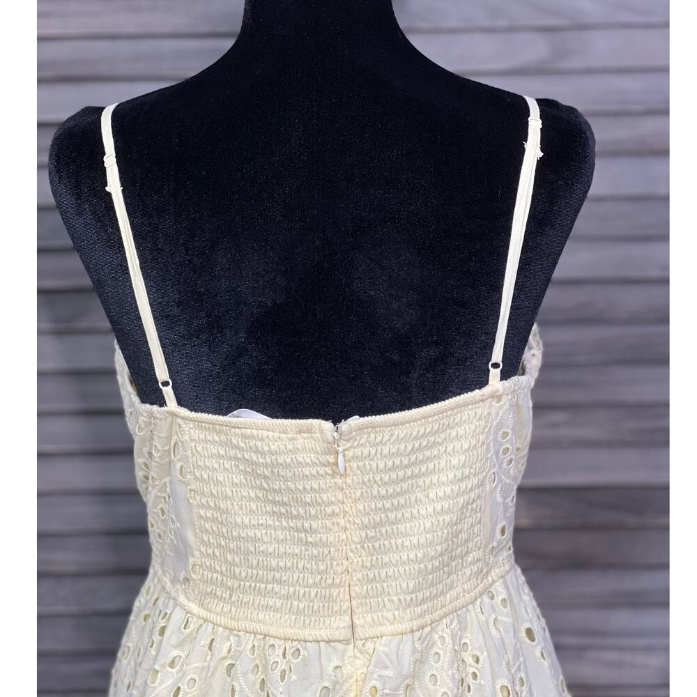 Altar’d State Yellow Eyelet Smocked Back Mini Dress XL NWOT Cotton Lined - Picture 5 of 12